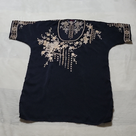 Johnny Was Tops - Johnny Was Black Top with Gold Embroidery -SMALL